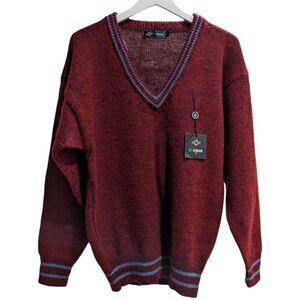 NWT DE FENDOR Men's V Neck Red  Mohair Lambs wool Sweater Size 3, SW001-22